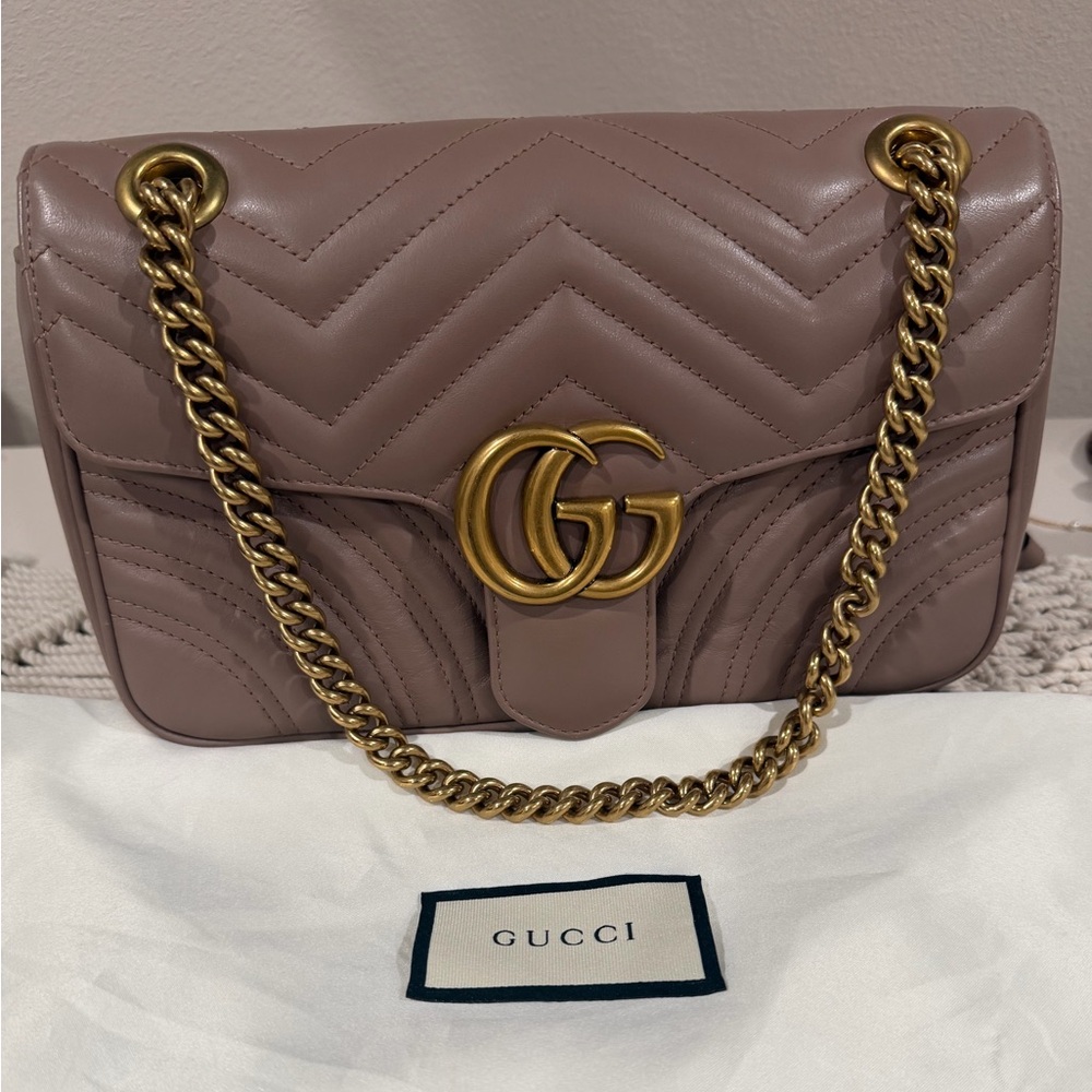 Gucci Taupe Quilted Leather Shoulder Bag with Gold Hardware - Picture 7 of 13